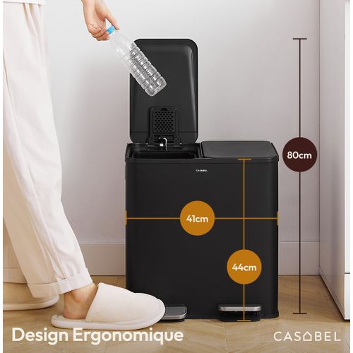 Poubelle Cuisine Double 2x15L en Acier Inoxydable, Anti-Traces, avec Pédales