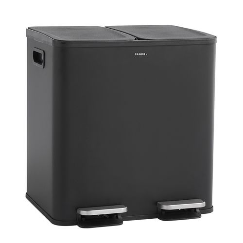 Poubelle Cuisine Double 2x15L en Acier Inoxydable, Anti-Traces, avec Pédales