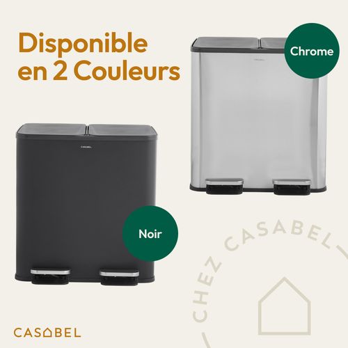 Poubelle Cuisine Double 2x15L en Acier Inoxydable, Anti-Traces, avec Pédales