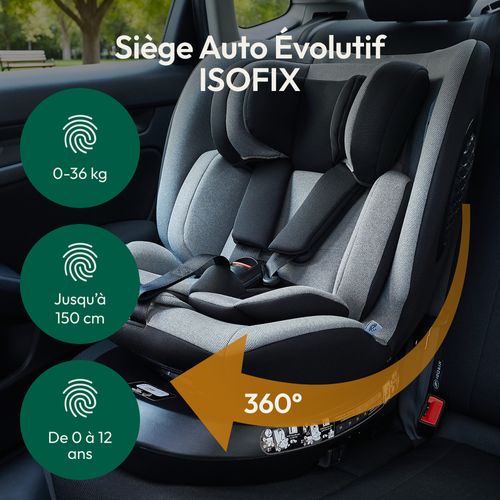 Siège Auto Bébé 0 à 36kg ISOFIX I-Size 40-150 cm, 360 Pivotant Reclinable pour Bébé et Enfant