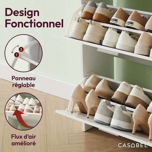 Meuble à Chaussures Blanc 2 Abattants 12 Paires Bois Composite 60x24x80 Cm