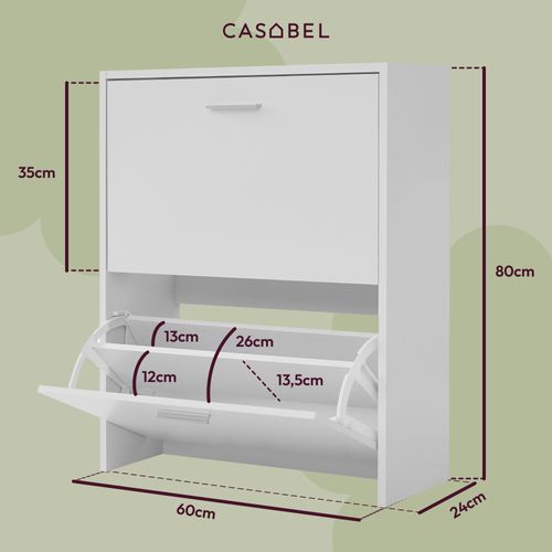 Meuble à Chaussures Blanc 2 Abattants 12 Paires Bois Composite 60x24x80 Cm