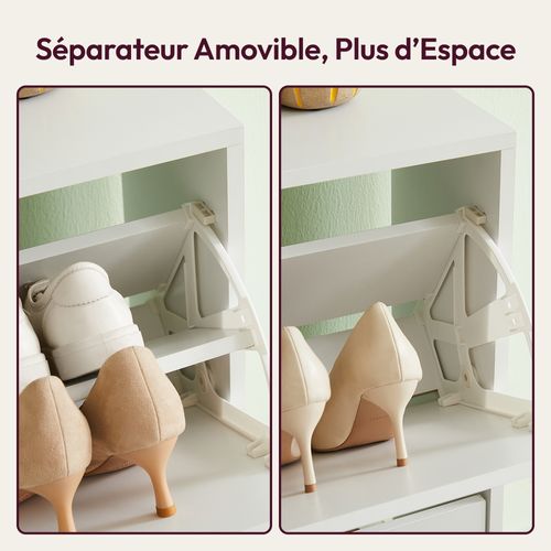 Meuble à Chaussures Blanc 2 Abattants 12 Paires Bois Composite 60x24x80 Cm