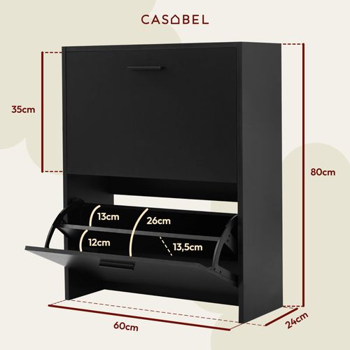 Meuble à Chaussures Noir 2 Abattants 12 Paires Bois Composite 60x24x80 Cm