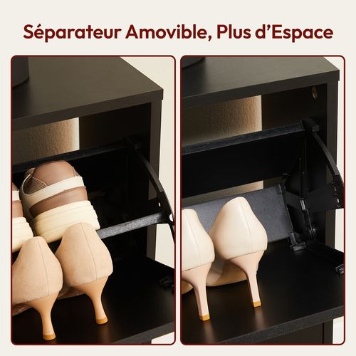 Meuble à Chaussures Noir 2 Abattants 12 Paires Bois Composite 60x24x80 Cm