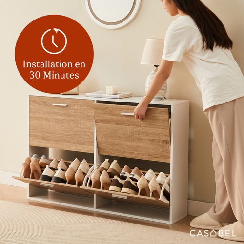 Meuble à Chaussures - Armoire à Chaussures Couleur Blanc / Bois