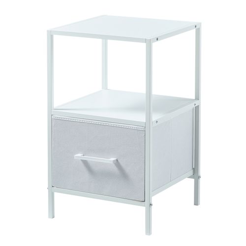 Table De Chevet Blanche En Bois Mdf, Métal, Et Tissu Renforcé