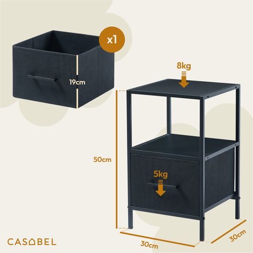 Table De Chevet Noire En Bois Mdf, Métal, Et Tissu Renforcé