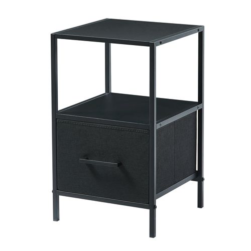 Table De Chevet Noire En Bois Mdf, Métal, Et Tissu Renforcé