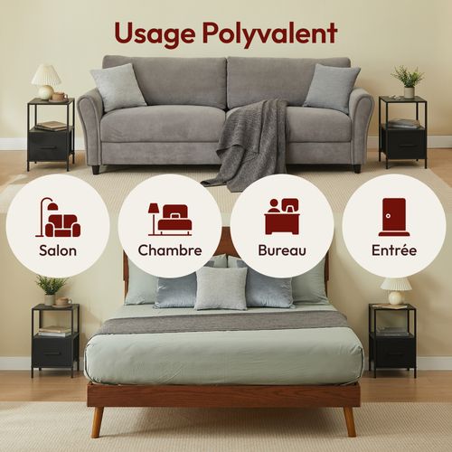 Table De Chevet Noire En Bois Mdf, Métal, Et Tissu Renforcé