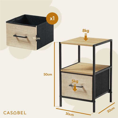2 Tables De Chevet Avec Tiroir En Tissu Renforcé Effet Bois