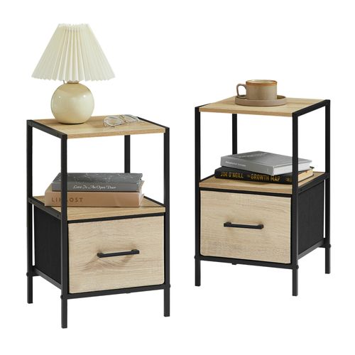 2 Tables De Chevet Avec Tiroir En Tissu Renforcé Effet Bois