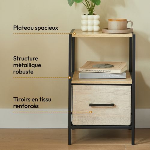 2 Tables De Chevet Avec Tiroir En Tissu Renforcé Effet Bois