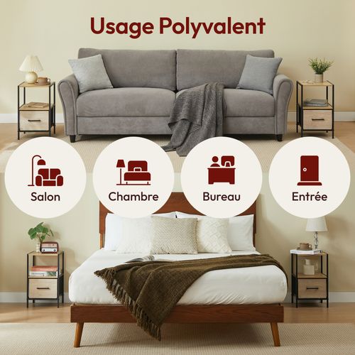 2 Tables De Chevet Avec Tiroir En Tissu Renforcé Effet Bois