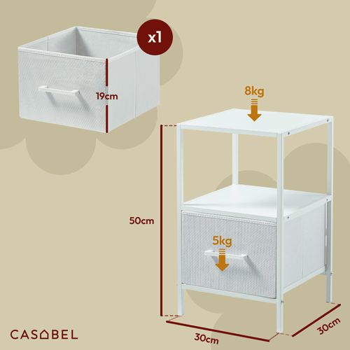 Lot De 2 Tables De Chevet Blanches En Bois Mdf, Métal Et Tissu