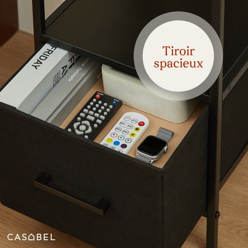 Lot De 2 Tables De Chevet Noires En Bois Mdf, Métal Et Tissu