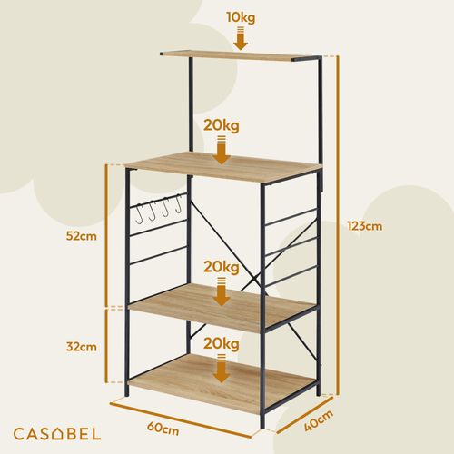 Meuble Cuisine Avec 4 Étagères, 60x40x123 Cm, Métal Noir