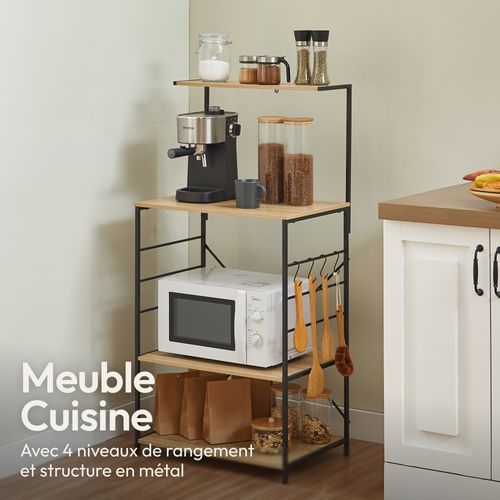 Meuble Cuisine Avec 4 Étagères, 60x40x123 Cm, Métal Noir