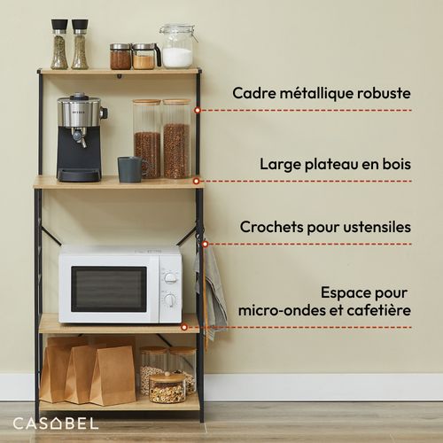 Meuble Cuisine Avec 4 Étagères, 60x40x123 Cm, Métal Noir