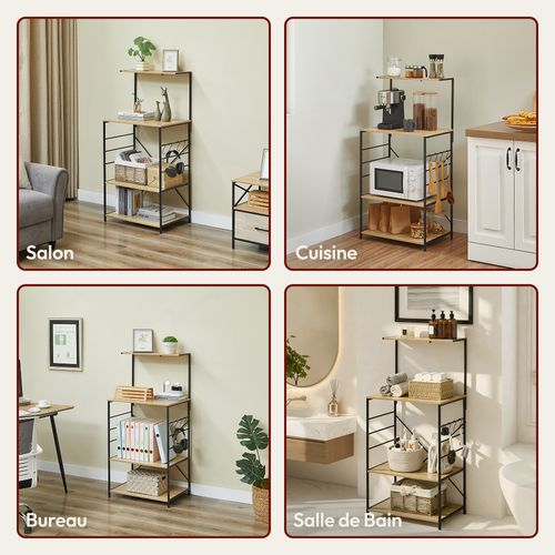 Meuble Cuisine Avec 4 Étagères, 60x40x123 Cm, Métal Noir