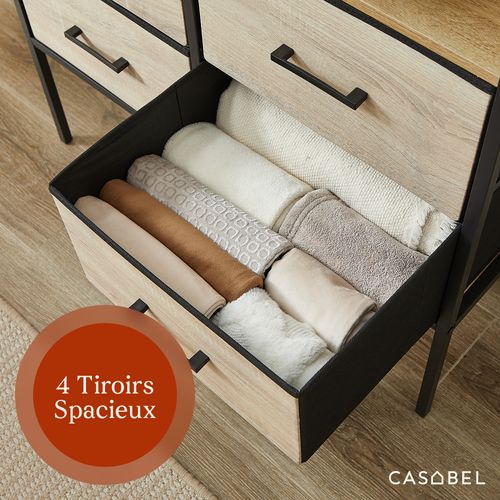 Penderie Vêtements 167cm Avec 4 Tiroirs, Bois et Métal Noir