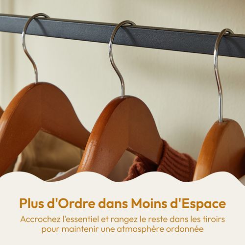 Penderie Vêtements 167cm Avec 4 Tiroirs, Bois et Métal Noir