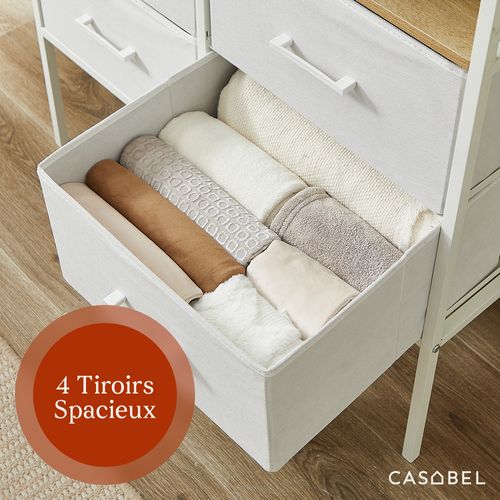 Penderie Vêtements 167cm Avec 4 Tiroirs, Bois et Métal Blanc