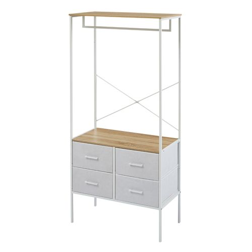 Penderie Vêtements 167cm Avec 4 Tiroirs, Bois et Métal Blanc