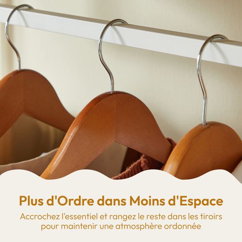 Penderie Vêtements 167cm Avec 4 Tiroirs, Bois et Métal Blanc