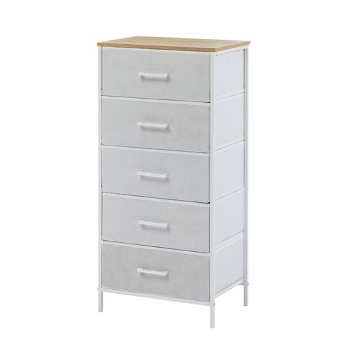 Commode Haute 5 tiroirs Tissu Rigide, Métal Noir Et Mdf