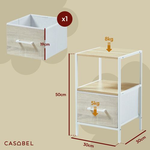 2 Tables De Chevet Avec Tiroir En Tissu Renforcé Effet Bois