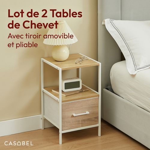 2 Tables De Chevet Avec Tiroir En Tissu Renforcé Effet Bois