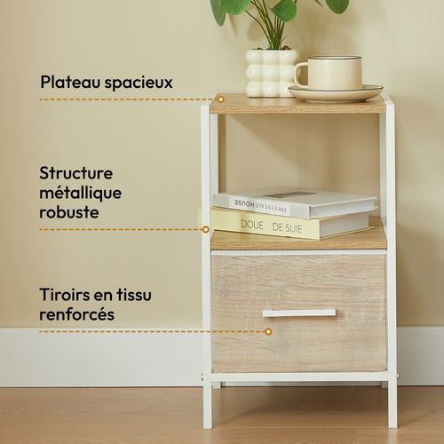 2 Tables De Chevet Avec Tiroir En Tissu Renforcé Effet Bois