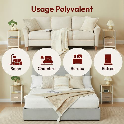 2 Tables De Chevet Avec Tiroir En Tissu Renforcé Effet Bois