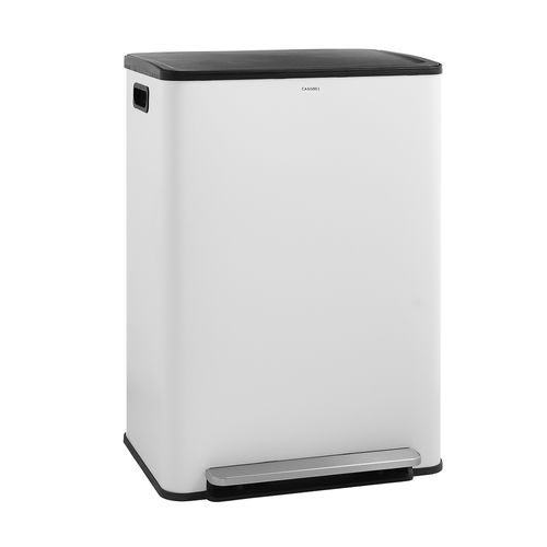 Poubelle Cuisine - Poubelle Salle De Bain Tri Selectif 60l, 2x30l, Pédale Unique, Acier Inox, Blanc