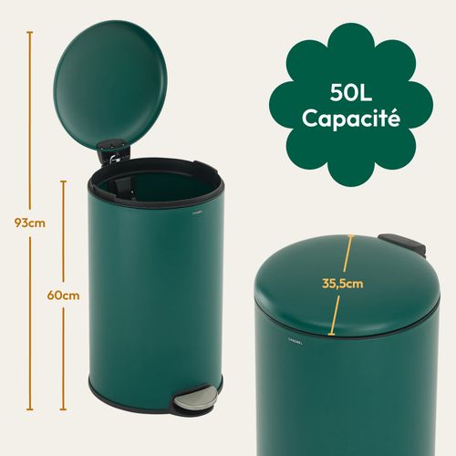 Poubelle 50l - Acier Inoxydable, Pédale Et Couvercle, Verte