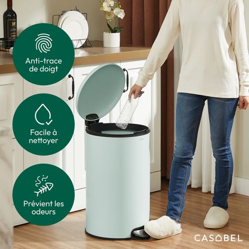Poubelle 50l - Acier Inoxydable, Pédale Et Couvercle, Vert Menthe