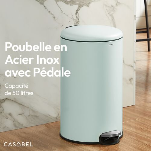Poubelle 50l - Acier Inoxydable, Pédale Et Couvercle, Vert Menthe