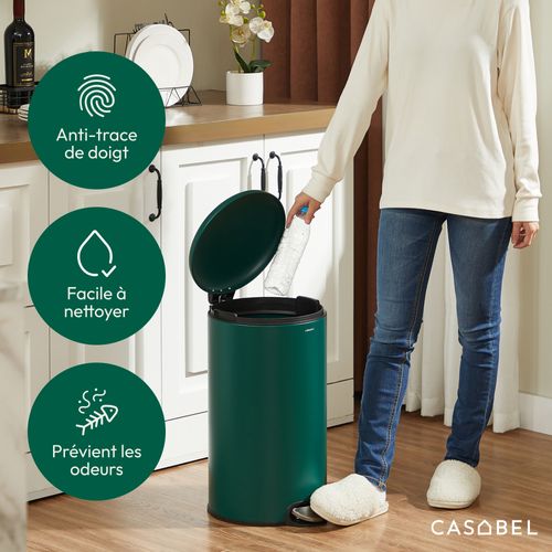 Poubelle 30l - Acier Inoxydable, Pédale Et Couvercle, Verte