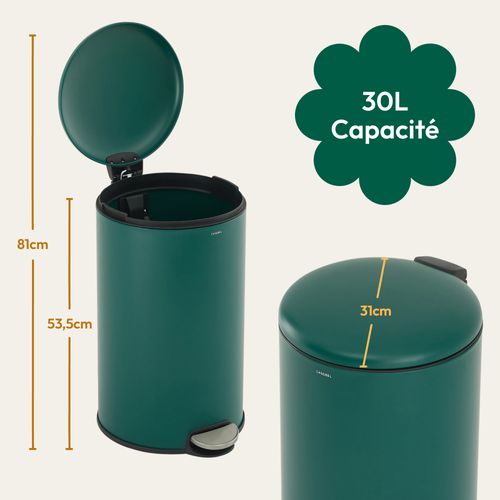 Poubelle 30l - Acier Inoxydable, Pédale Et Couvercle, Verte
