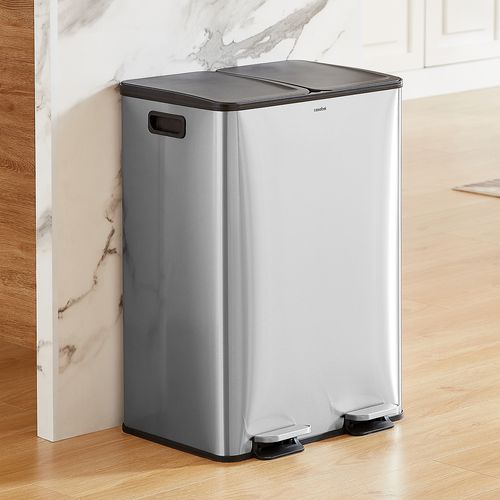 Poubelle 60l, Double Compartiment, Couvercles Silencieux, Chrome