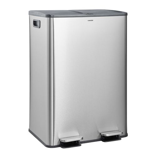 Poubelle 60l, Double Compartiment, Couvercles Silencieux, Chrome