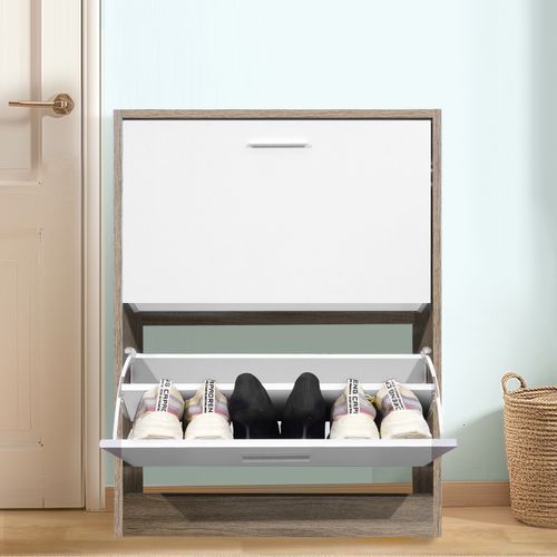 Meuble Rangement Chaussure 12 Paires - Pour Entree Couloir - 60x24x80 Cm - Blanc Bois Clair