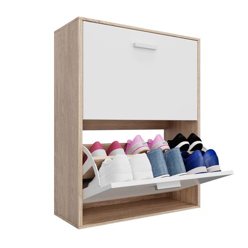 Meuble Rangement Chaussure 12 Paires - Pour Entree Couloir - 60x24x80 Cm - Blanc Bois Clair