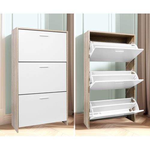 Meuble Rangement Chaussure 18 Paires - Pour Entree Couloir - 60x24x113 Cm - Blanc Bois Clair