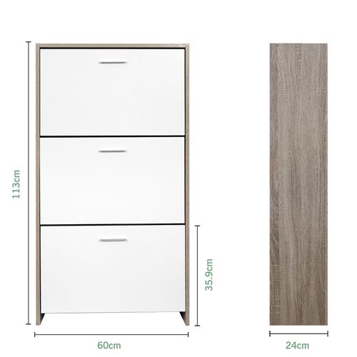 Meuble Rangement Chaussure 18 Paires - Pour Entree Couloir - 60x24x113 Cm - Blanc Bois Clair