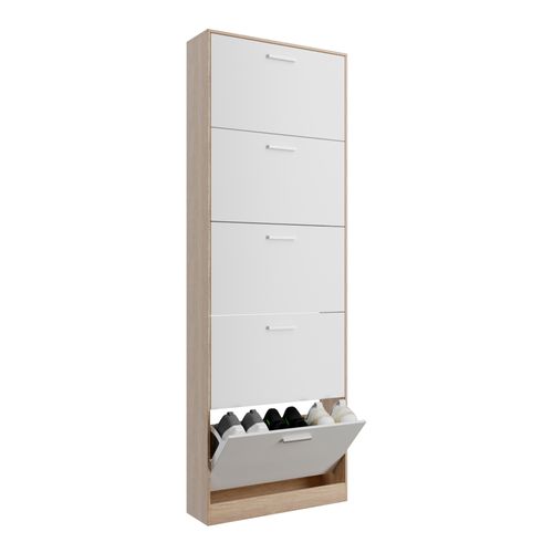 Meuble Rangement Chaussure 15 Paires - Pour Entree Couloir - 60x17x180 Cm - Blanc Bois Clair