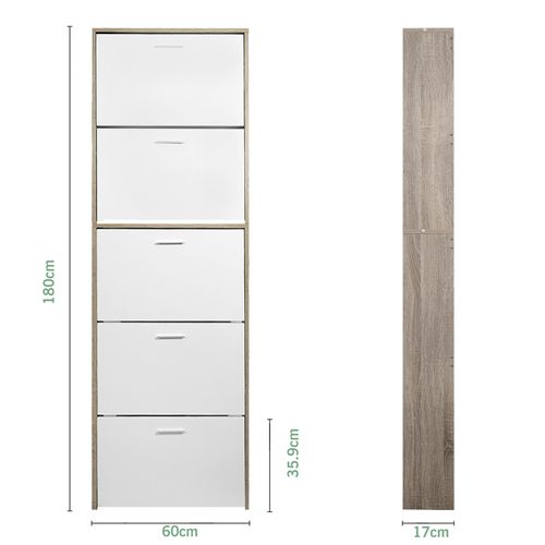 Meuble Rangement Chaussure 15 Paires - Pour Entree Couloir - 60x17x180 Cm - Blanc Bois Clair