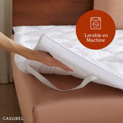 Surmatelas Rafraîchissant 140x190 Cm Microfibre Gaufrée Premium Blanc, 4 Cm, Fixation Élastique