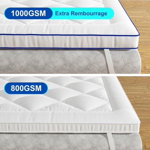 Surmatelas 160x200 Cm Respirant En Microfibre, Antidérapant, Hypoallergénique